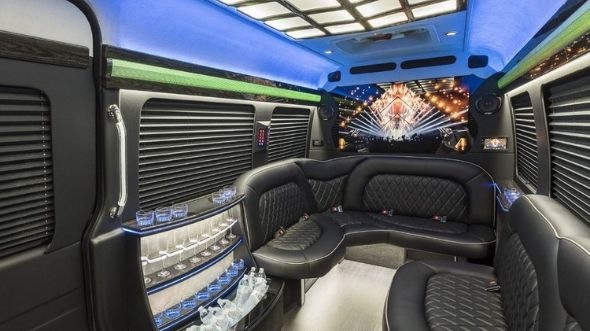 Interior of Charter Bus Company Margate's Sprinter Limo in Margate
